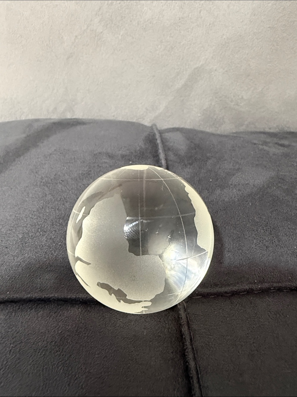 World Globe Paperweight Crystal Sphere Etched Clear And Frosted 2”